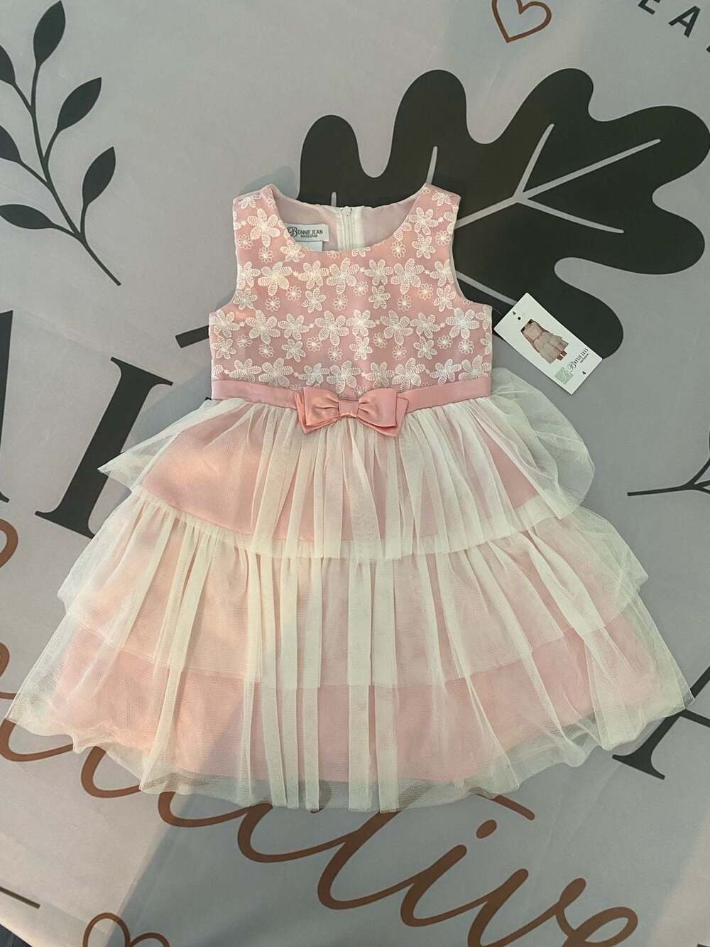 Bonnie Jean Exclusive Girls Sleeveless Floral Lace Tiered Tulle Party Dress - Picture 1 of 6